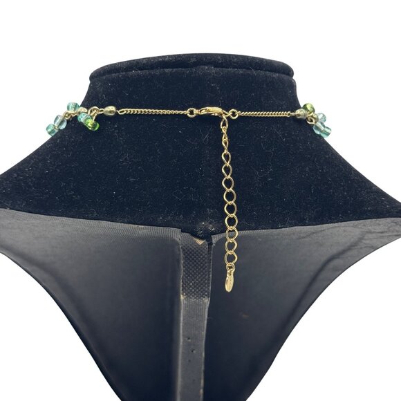 Monet Gold-Tone Chain Necklace With Green Bead Accents & Oval Glass Pendant - Picture 4 of 6